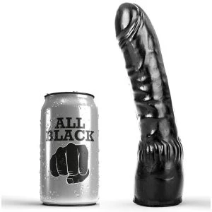 All Black Realistische Dildo met Eikel en Gebogen Schacht
