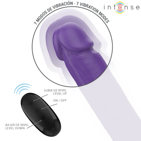 Intense dubbele dildo Gunter met twee motoren en afstandsbediening, 40 cm, paars