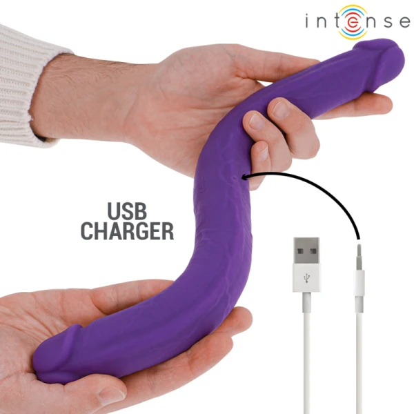 Intense dubbele dildo Gunter met twee motoren en afstandsbediening, 40 cm, paars
