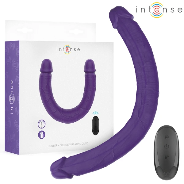 Intense dubbele dildo Gunter met twee motoren en afstandsbediening, 40 cm, paars