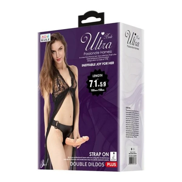 Baile Dubbele Dildo met Harnas Ultra Hartstochtelijk vleeskleurig