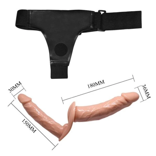 Baile Dubbele Dildo met Harnas Ultra Hartstochtelijk vleeskleurig