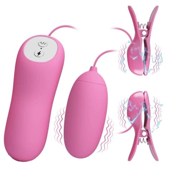 Pretty Love Vibrator met pincet, vibratie en elektrische schok, roze