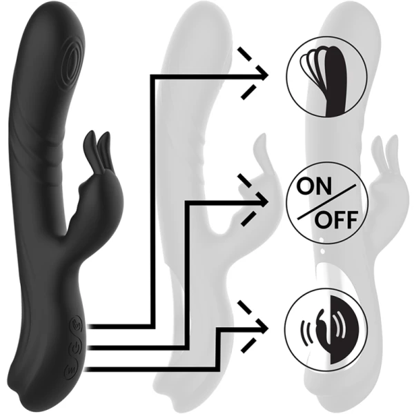 Zwart&zilver Jamie Oplaadbare Siliconen Konijnenstimulator met Clitorisarm
