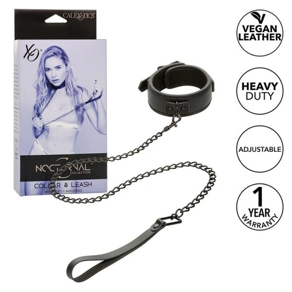 Calexotics Nocturnal Halsband en Lijn Set van leer verstelbaar zwart
