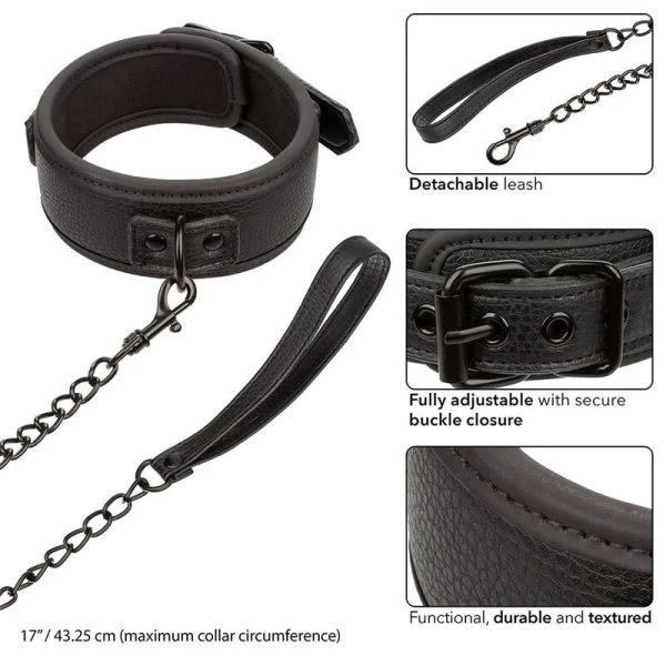 Calexotics Nocturnal Halsband en Lijn Set van leer verstelbaar zwart