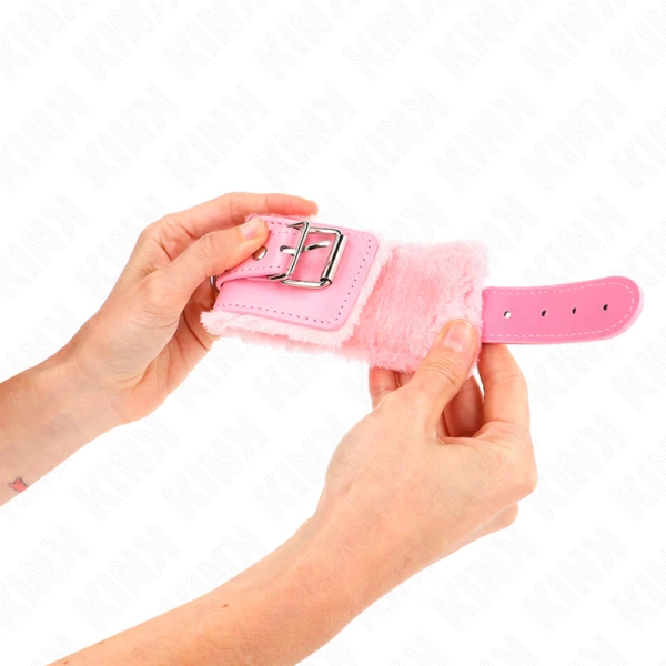 Kink Bontgevoerde Polsboeien met Riem Roze