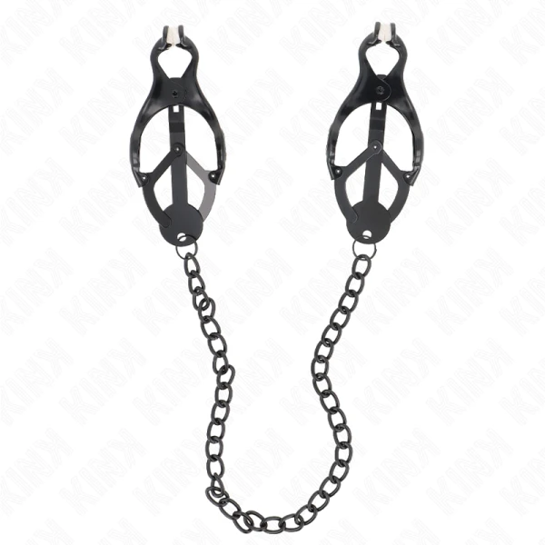 Kink Japanse Klaverblad-nippelklemmen met ketting zwart