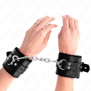 Kink Fur-Lined Wrist Cuffs with Holes, Black