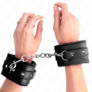 Kink Fur-Lined Wrist Cuffs with Belt Black