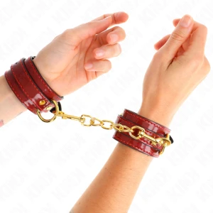 Kink wrist cuffs red adjustable with gold chain