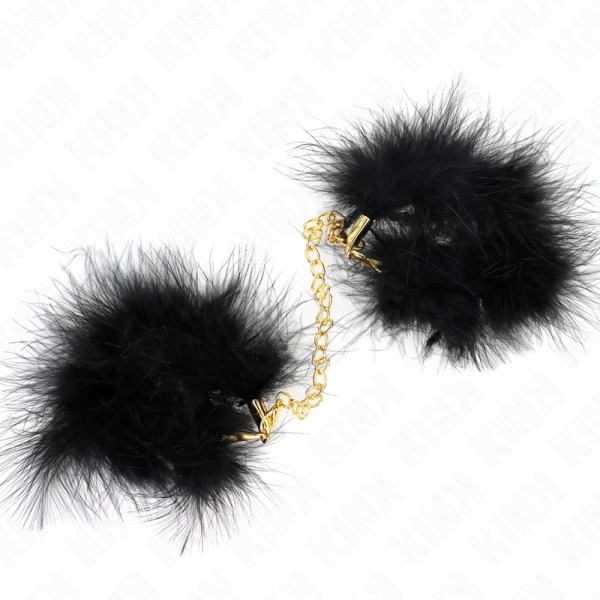 Kink Federhandboeien met gouden ketting voor bondage