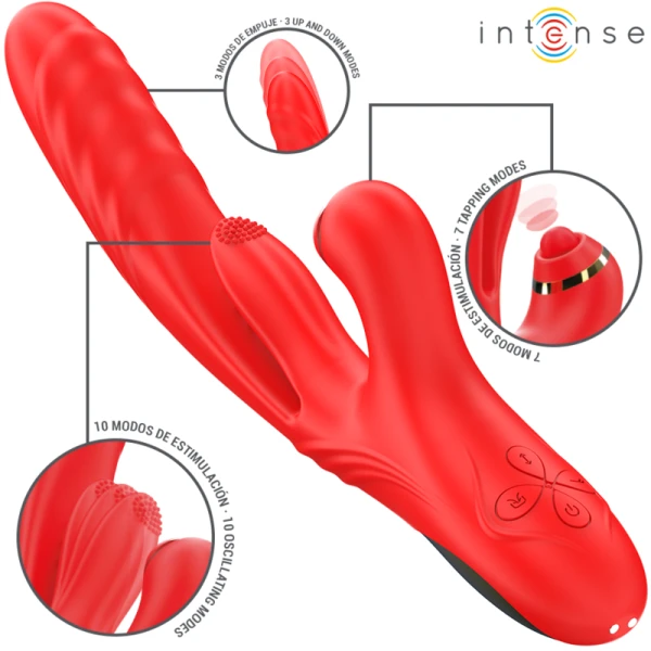 Intense Drievoudige Vibrator Rosalia 3 in 1 met Stoot-, Oscillatie- en Pulsatiemodi rood