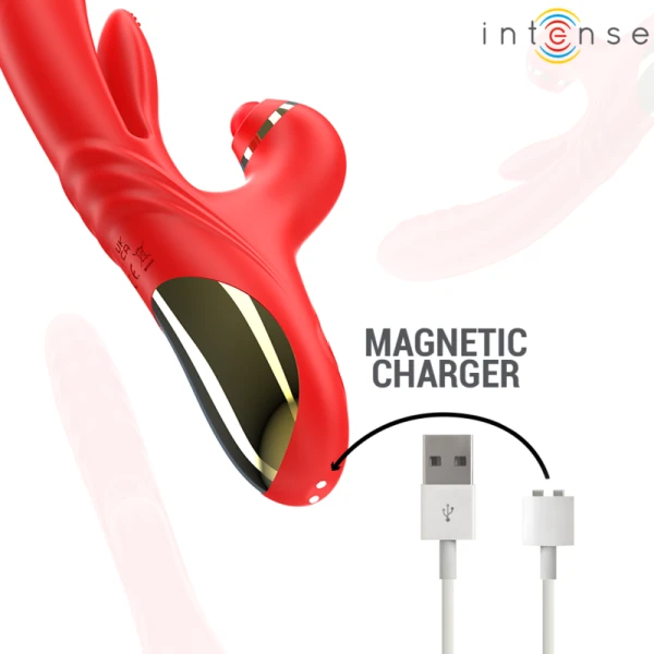 Intense Drievoudige Vibrator Rosalia 3 in 1 met Stoot-, Oscillatie- en Pulsatiemodi rood