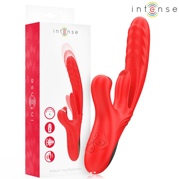 Intense Drievoudige Vibrator Rosalia 3 in 1 met Stoot-, Oscillatie- en Pulsatiemodi rood