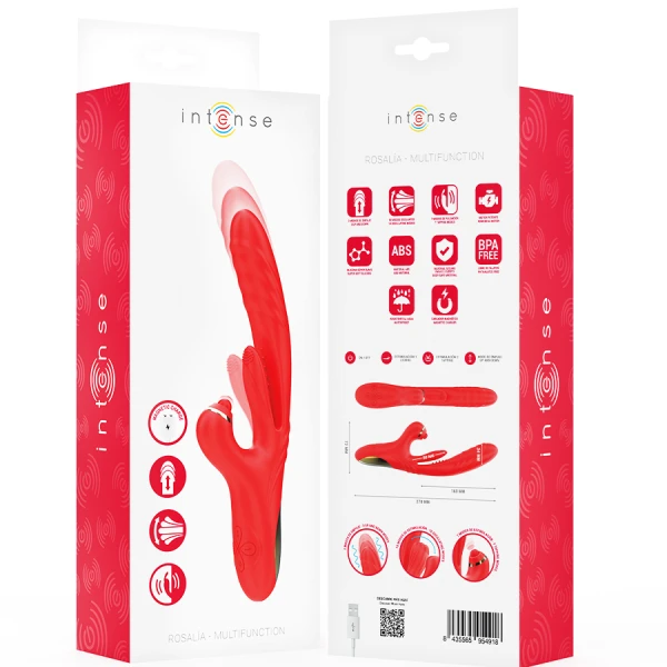Intense Drievoudige Vibrator Rosalia 3 in 1 met Stoot-, Oscillatie- en Pulsatiemodi rood