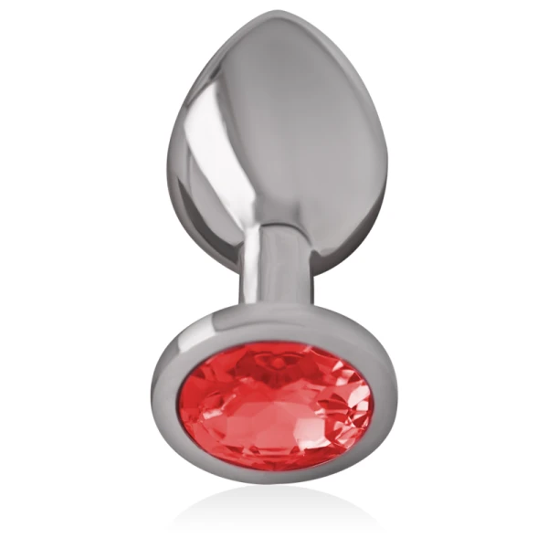 Intense anale plug van metaal met rode kristal, maat S