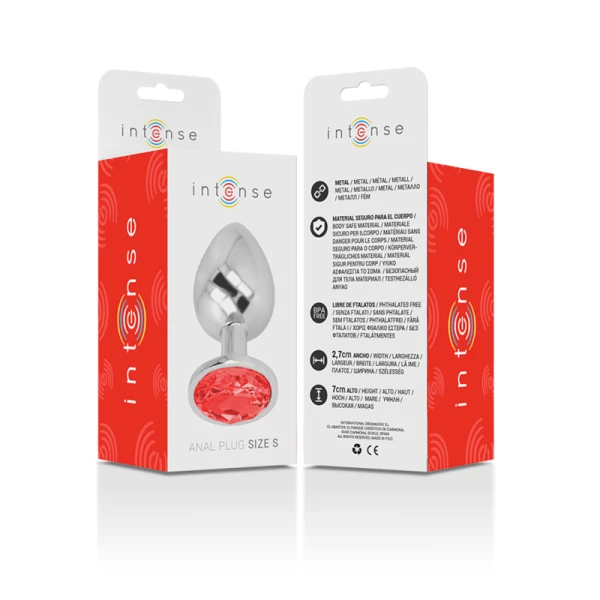 Intense anale plug van metaal met rode kristal, maat S