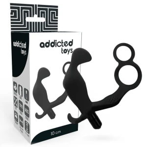 Addicted Toys Analplug mit doppeltem Penisring und Hodenring, schwarz