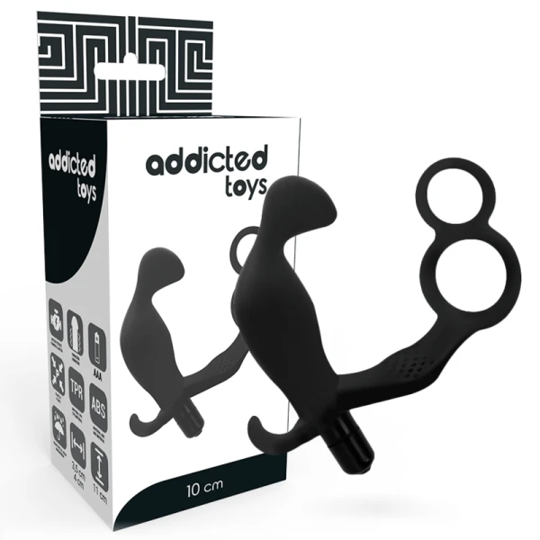 Addicted Toys Anaalplug met dubbele penisring en balring, zwart