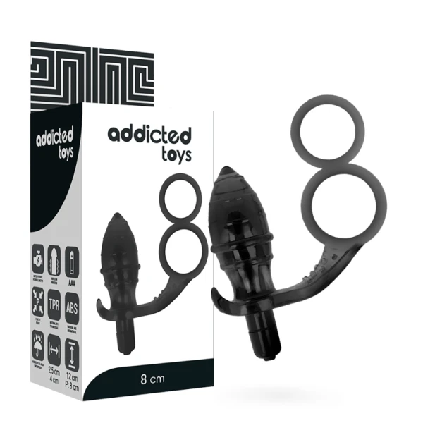 Addicted Toys Anaalplug met dubbele zwarte ring en trilling