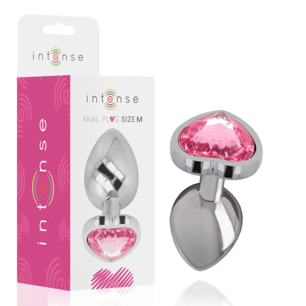 Intense anale plug van metaal met hanger in hartvorm Roze maat M