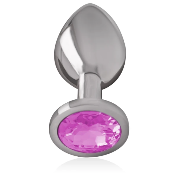 Intense anaalplug van metaal met roze kristal, maat L