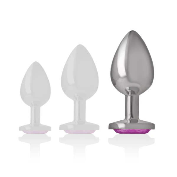 Intense anaalplug van metaal met roze kristal, maat L