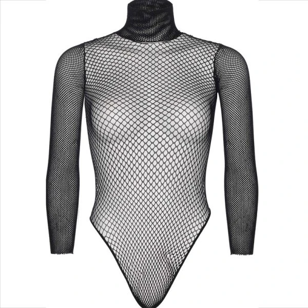 Leg Avenue Nylon-teddy met staande kraag en lange mouwen zwart