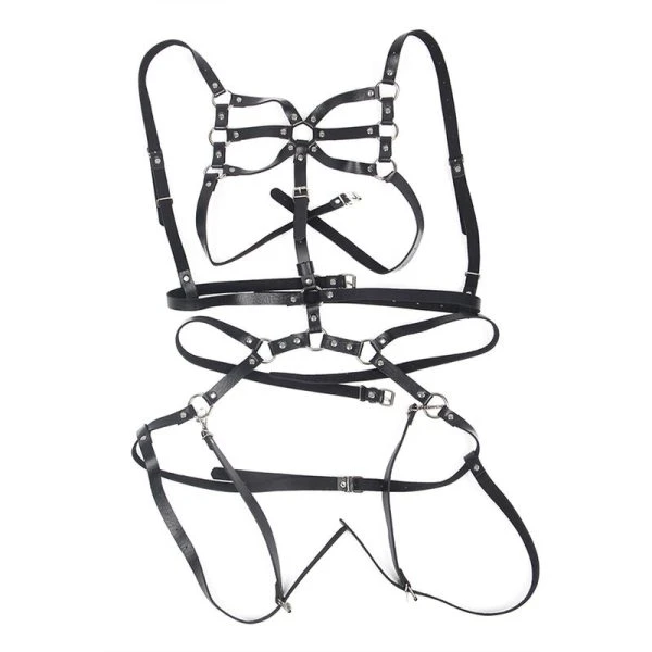 Subblime Körperharness aus Leder mit Kettendetails, schwarz