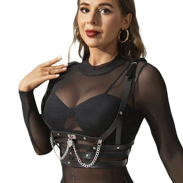 Subblime Korset-Harnas met ketting, zwart, één maat