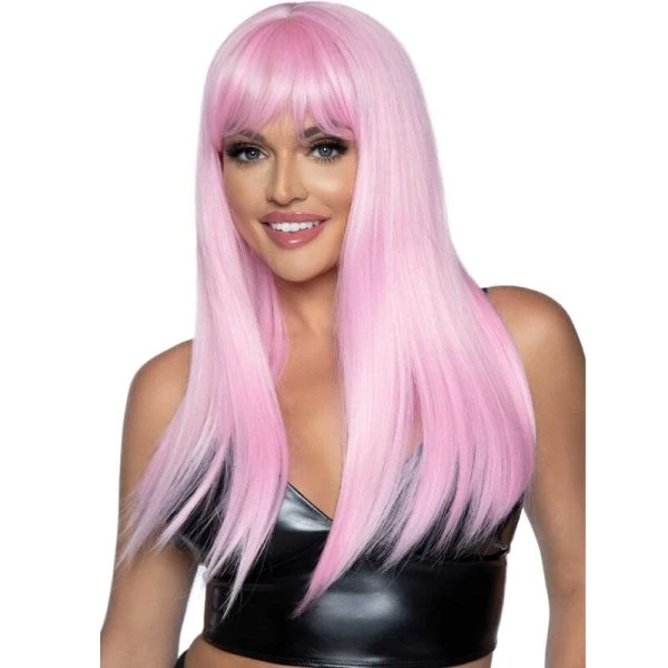 Leg Avenue lange gladde pruik met pony roze