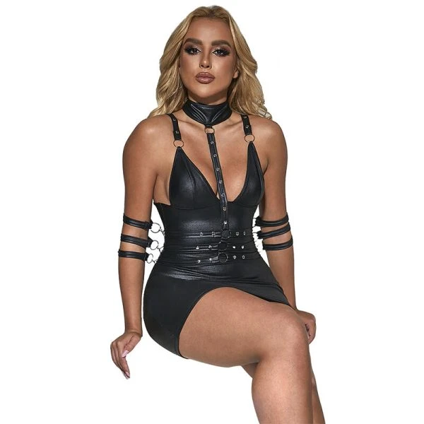 Subblime Bondage-jurk van leer, zwart, S/M