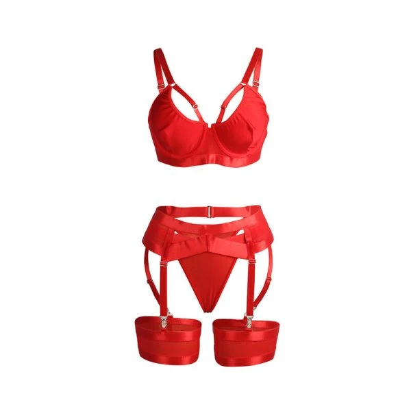 Subblime Bondage-BH met jarretelset rood L/XL
