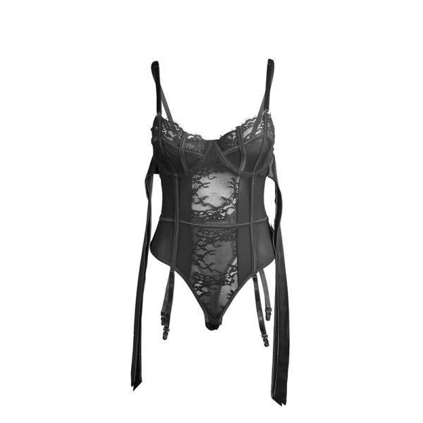 Subblime Kanten-bodysuit met strikken en jarretels Zwart L/XL Subblime Kanten-bodysuit met strikken en jarretels Zwart L/XL