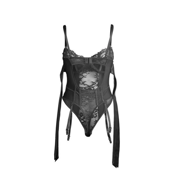 Subblime Kanten-bodysuit met strikken en jarretels Zwart L/XL Subblime Kanten-bodysuit met strikken en jarretels Zwart L/XL