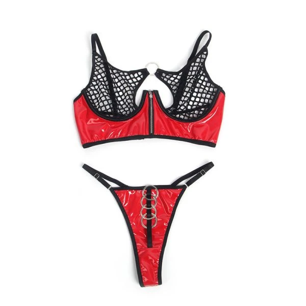 Subblime BH-set van rood lakleer met net en rits L/XL Subblime BH-set van rood lakleer met net en rits L/XL