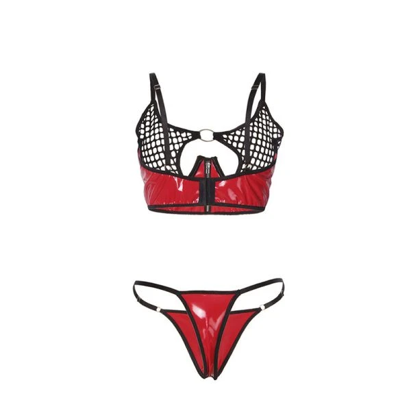 Subblime BH-set van rood lakleer met net en rits L/XL Subblime BH-set van rood lakleer met net en rits L/XL