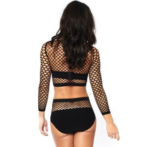 Leg Avenue net-crop-top en high-waist-broek set zwart Leg Avenue net-crop-top en high-waist-broek set zwart - Afbeelding 2