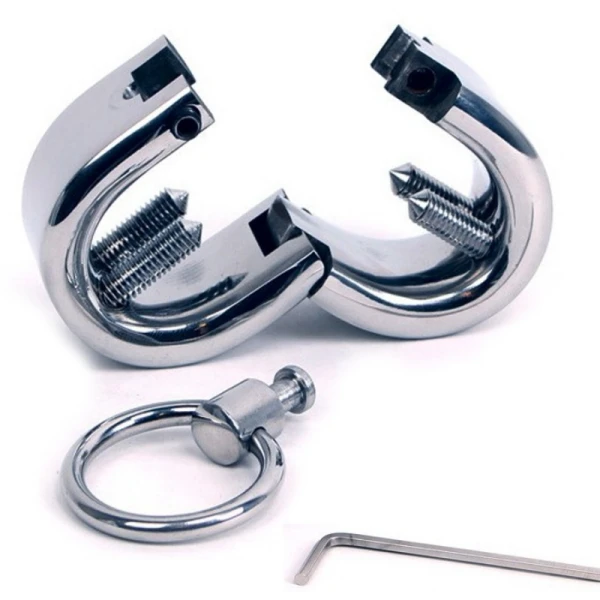 Metal Hard Hodenmanschette uit metaal met ring en inbussleutel