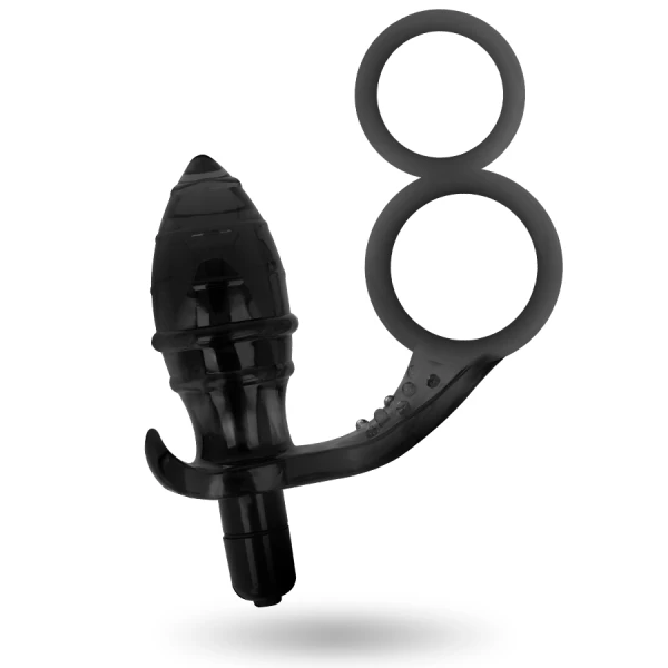 Addicted Toys Anaalplug met dubbele zwarte ring en trilling