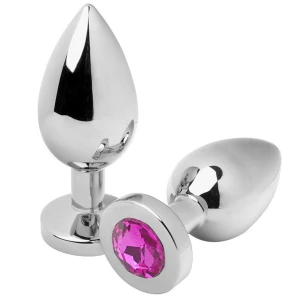 Metal Hard Anal Plug with Crystal, Steel, Pink, 7.62 cm