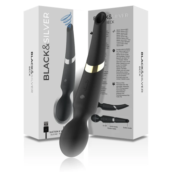 Black&silver Beck Stabvibrator met zuigfunctie siliconen Black&silver Beck Stabvibrator met zuigfunctie siliconen