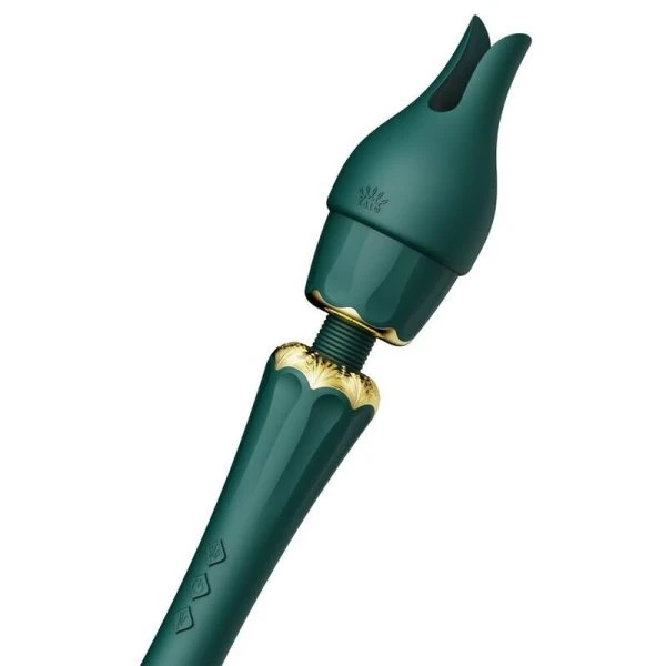 Zalo Kyro Toverstaf Vibrator met Siliconen Opzetstukken Groen
