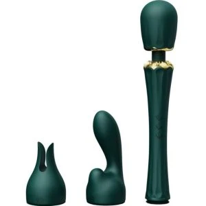 Zalo Kyro Magic Wand Vibrator with Silicone Attachments Green