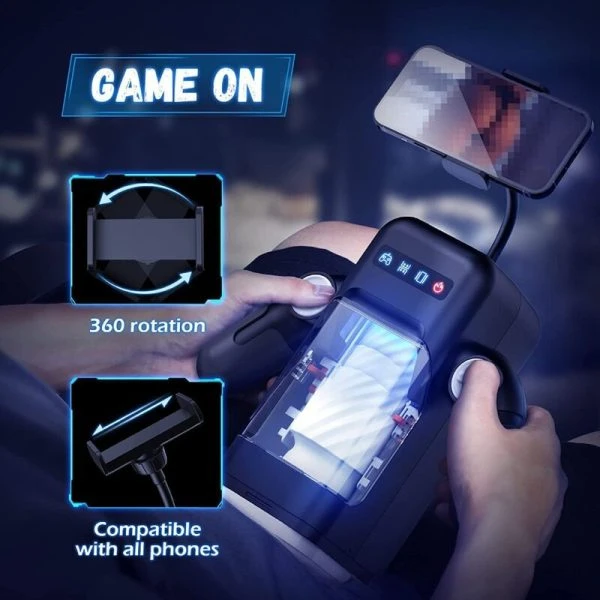 Baile Game Cup stotende Vibratie-Masturbator met Verwarmingsfunctie en Telefoonhouder Zwart