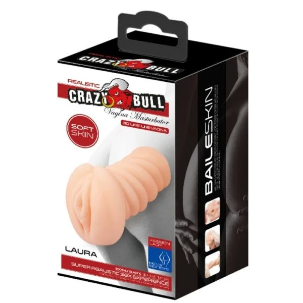 Crazy Bull Draagbare Vagina-Masturbator met geribbelde tunnel, vleeskleur