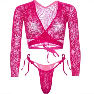 Leg Avenue Kanten-Crop-Top met Tanga en zijwaartse vetering roze Leg Avenue Kanten-Crop-Top met Tanga en zijwaartse vetering roze - Afbeelding 6
