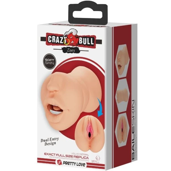 Crazy Bull Zoey Masturbator met dubbele ingang, vleeskleurig