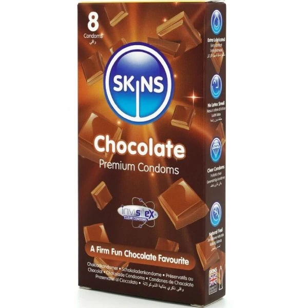 Skins Condooms met chocoladesmaak, verpakking van 8 stuks